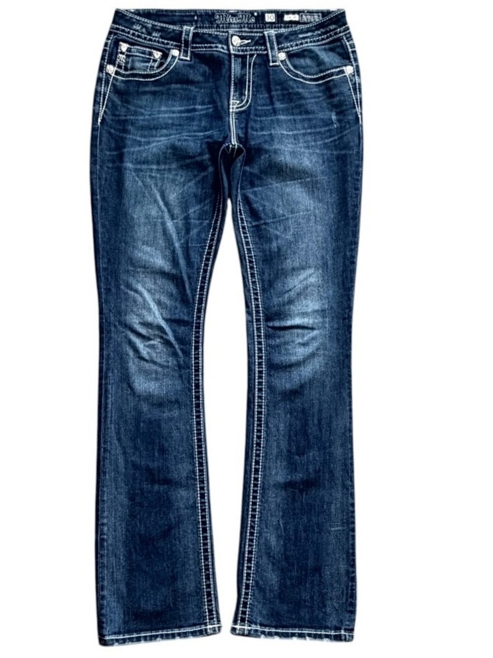 Miss Me Slim Boot Jeans Size 30 Feather Embellished Pocket Stretch Denim